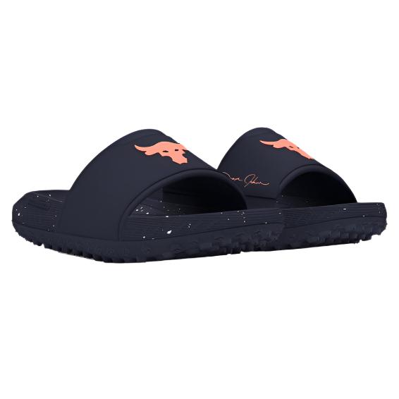 Under Armour Unisex Project Rock 3 Slides - Midnight Navy / Flare Orange