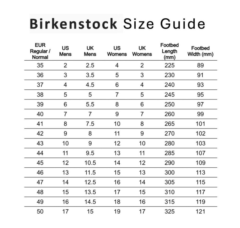 Birkenstock width size chart online