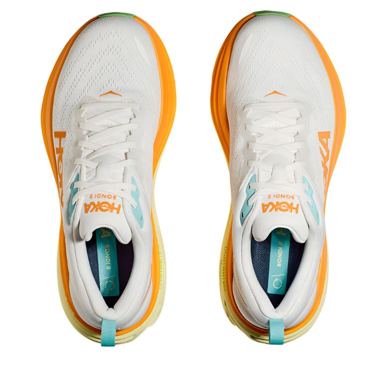 HOKA Mens Bondi 8 Running Shoes - White/Orange