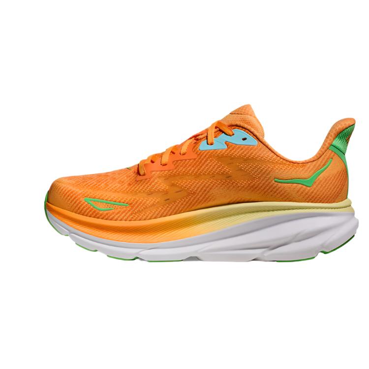 HOKA Mens Clifton 9 Running Shoes - Orange/White