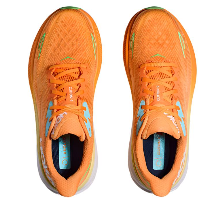 HOKA Mens Clifton 9 Running Shoes - Orange/White