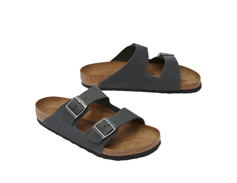 Birkenstock Unisex Arizona Oiled Leather Regular Fit Sandals - Black