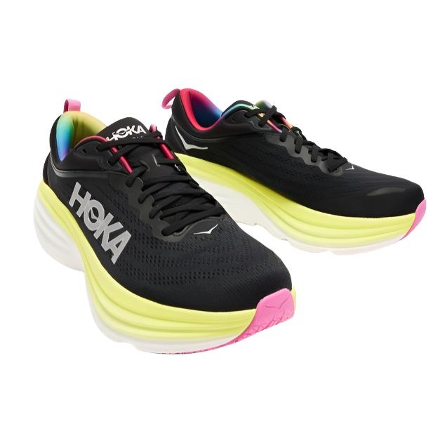 HOKA Mens Bondi 8 Running Shoes - Black/Citrus Glow