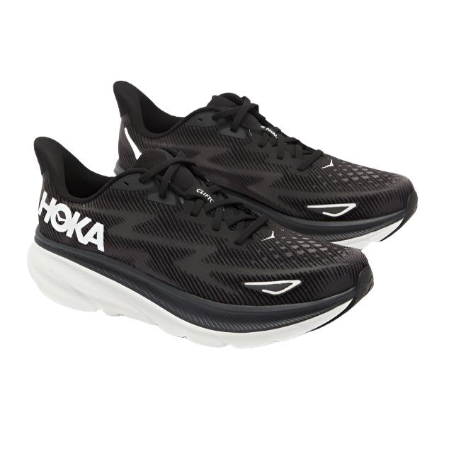 HOKA Mens Clifton 9 Running Shoes - Black/White