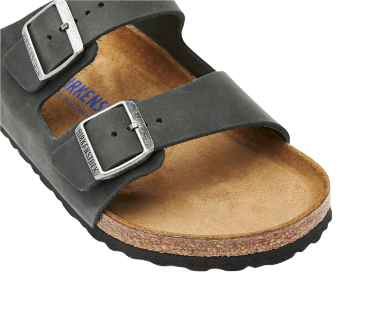 Birkenstock Unisex Soft Footbed Arizona Leather Regular Fit Sandals - Black