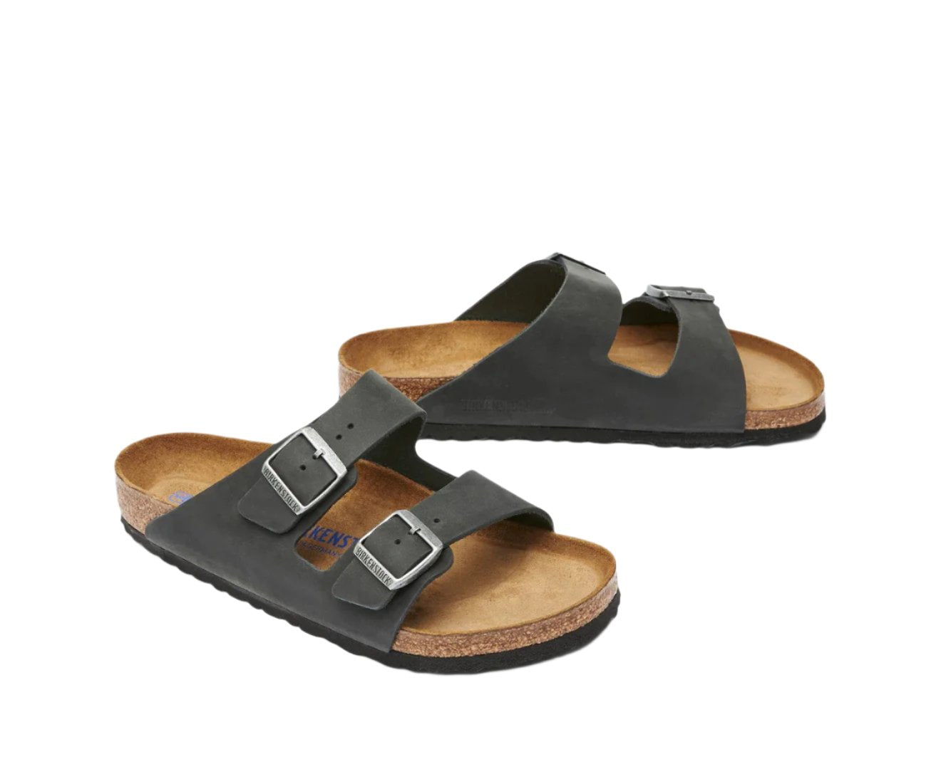 Birkenstock Unisex Soft Footbed Arizona Leather Regular Fit Sandals - Black