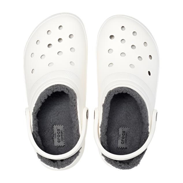 Crocs Unisex Classic Lined Clogs - White/Grey