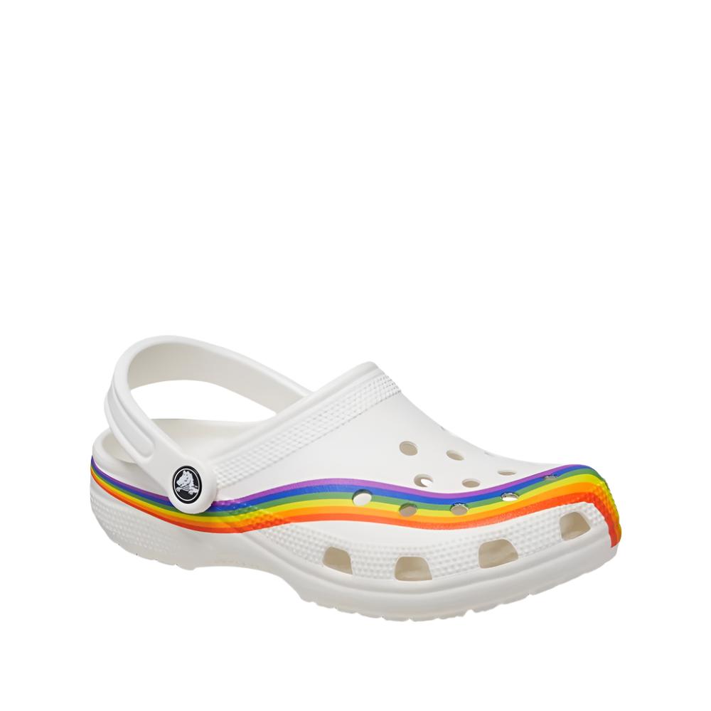 Crocs Unisex Classic Rainbow Dye Clogs - White/Multi