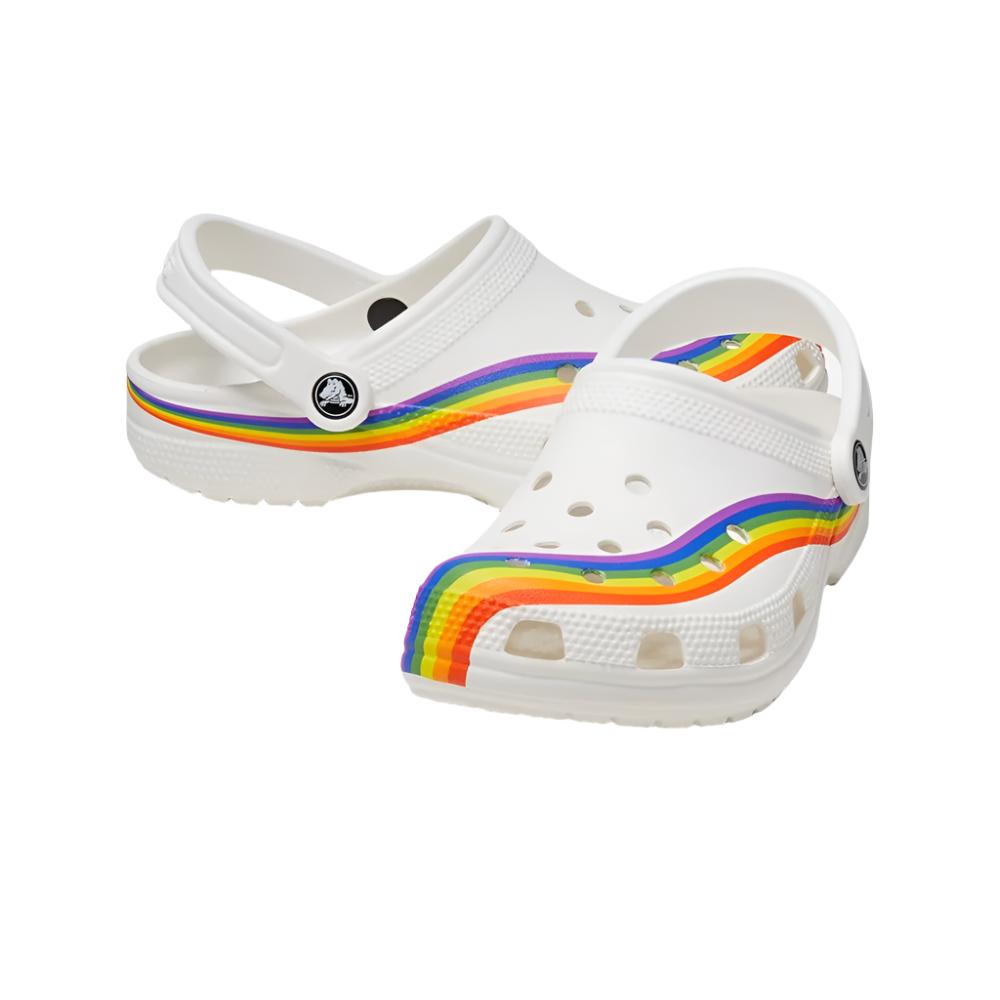 Crocs Unisex Classic Rainbow Dye Clogs - White/Multi