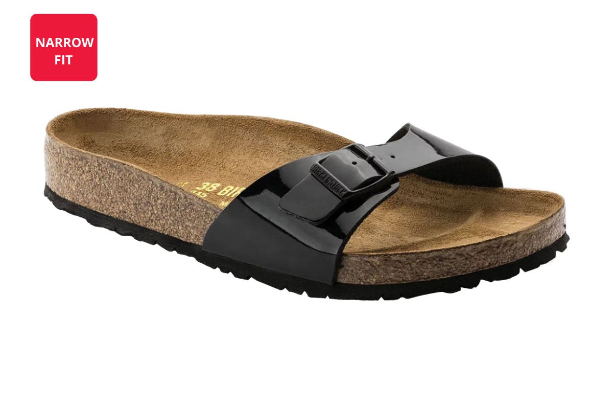 Birkenstock Unisex Madrid Birko-Flor Narrow-Fit Sandal - Black Patent